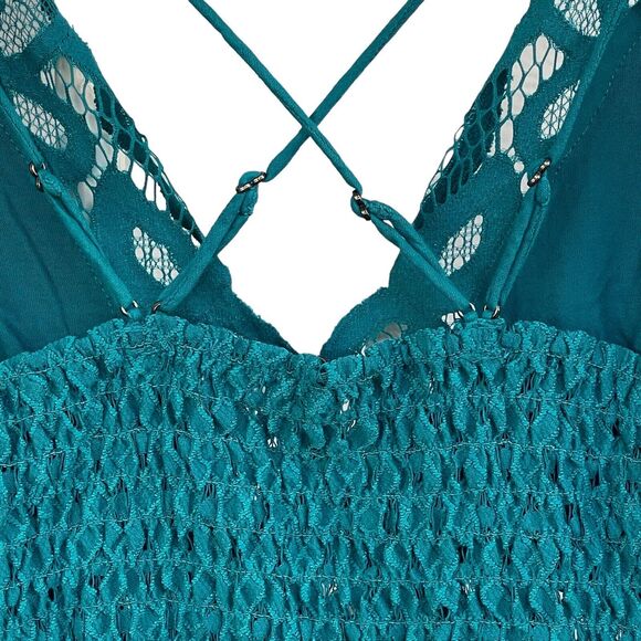 Free People Intimately X-Small Adella Cami Top Teal Ruffle Crochet Lace Smocked - Picture 5 of 8